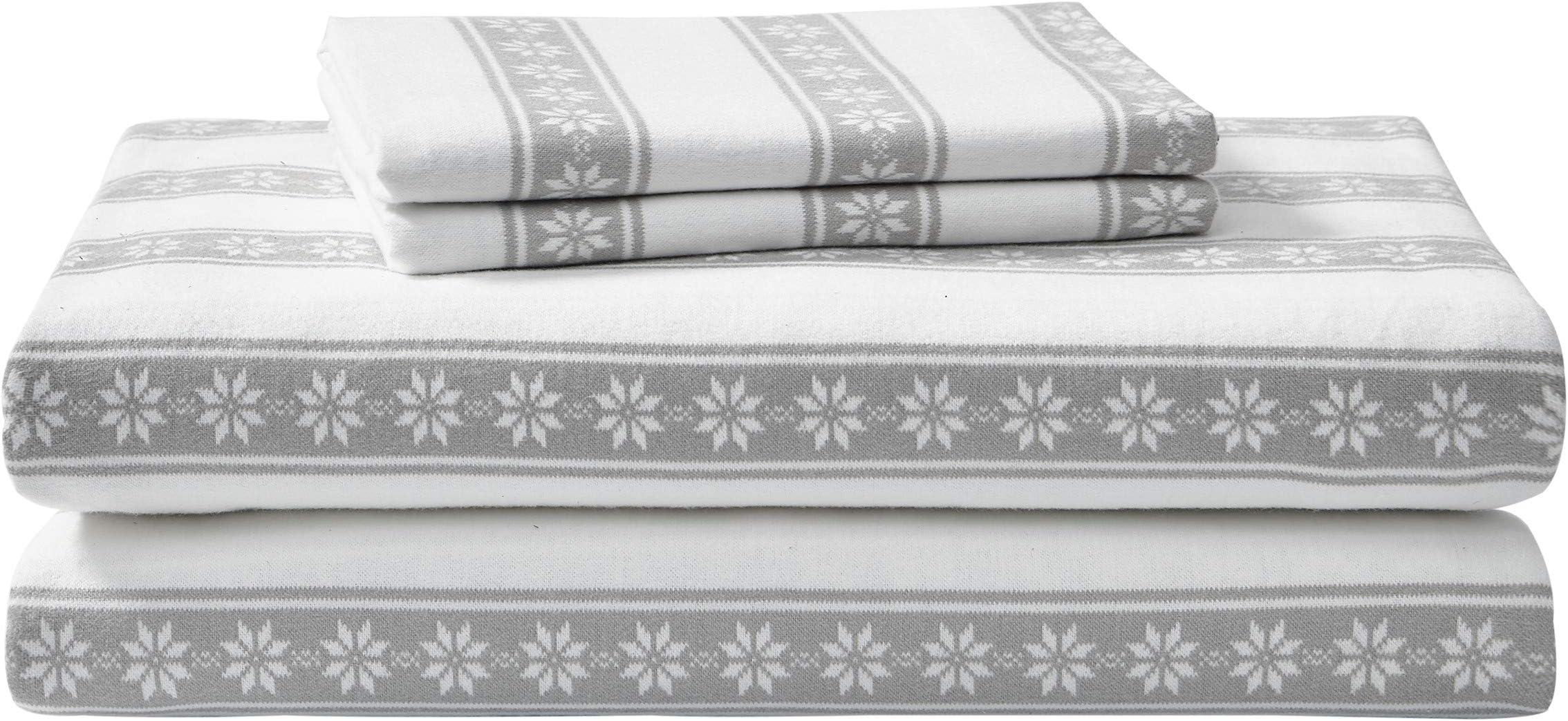 Twin Sheets, Cotton Flannel Bedding Set, Brushed For Extra Softness, Cozy Home Decor (Snowflake Fair Isle, Twin)