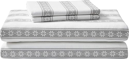 Eddie Bauer - Juego de sábanas de tamaño King, de franela de algodón, cepillado para mayor suavidad, acogedora decoración para el hogar (Snowflake
