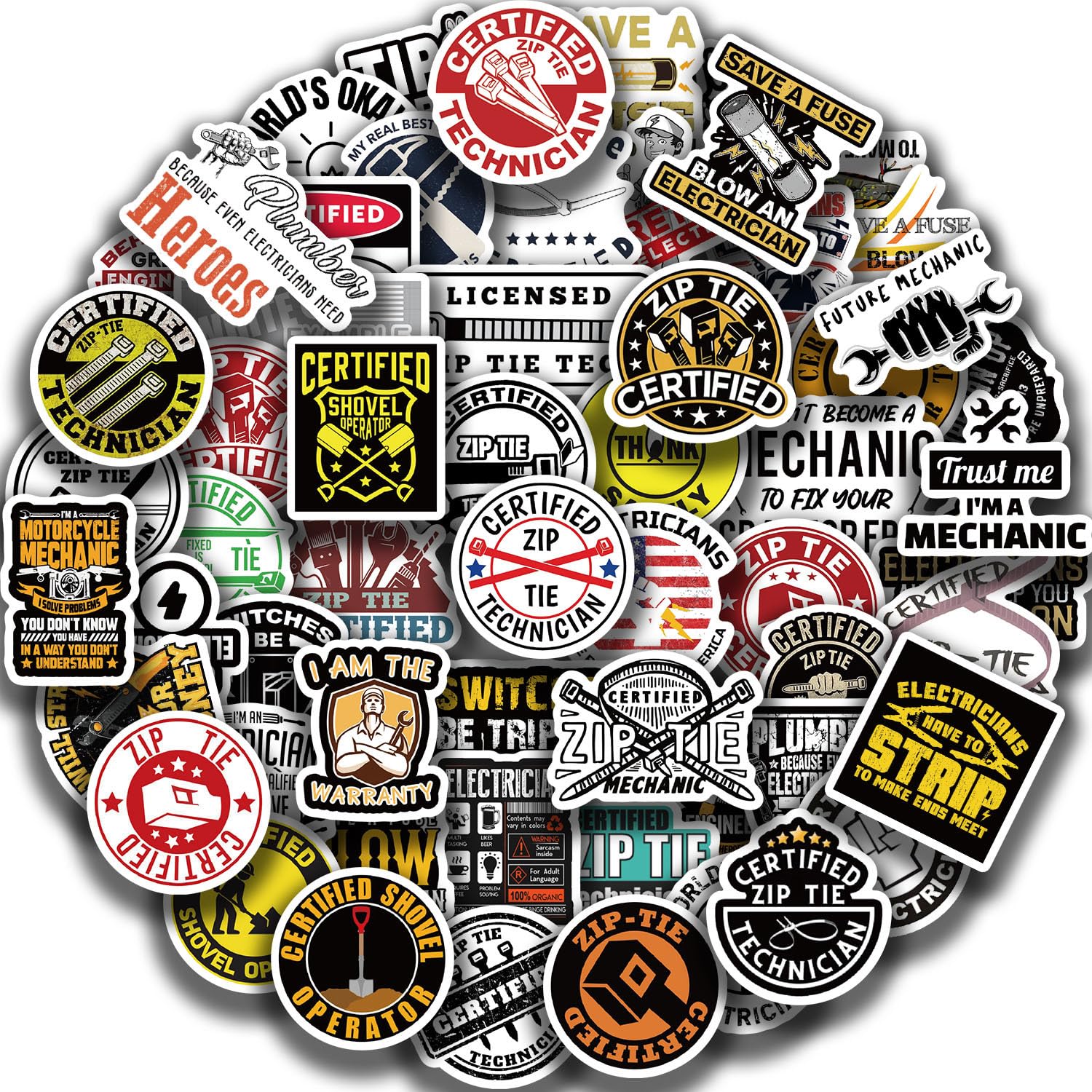 50Pcs Funny Mechanic Construction Stickers Laptop Car Scrapbook Phone Skateboard Suitcase Luggage Bike Electrician Vinyl Waterproof Aesthetic Personalised Stickers for Teens Boys Girls Adults - Image 3