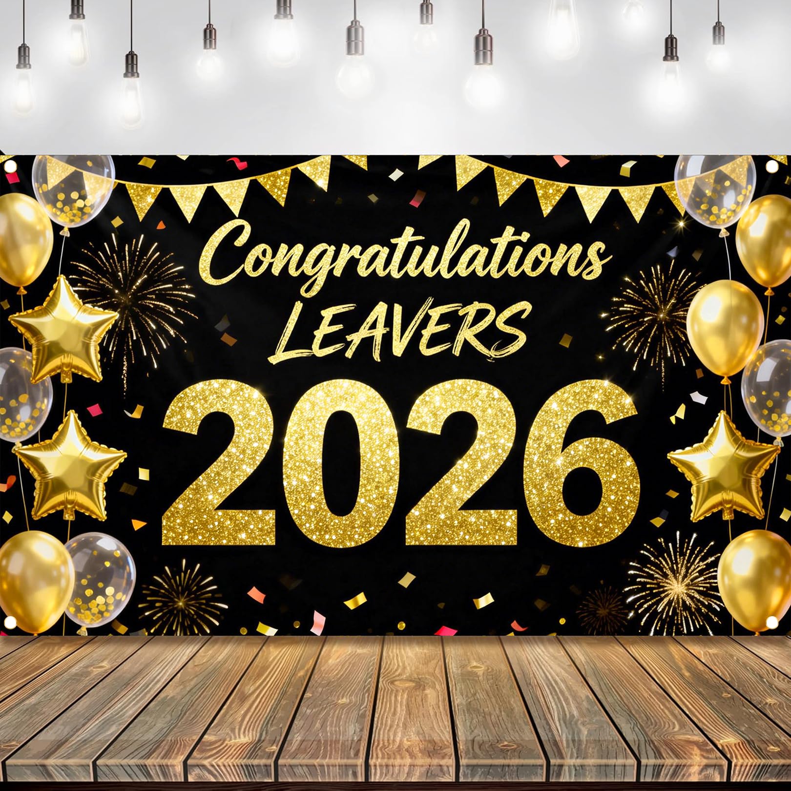 Congratulations Banner LEAVERS 2026 Graduation Decorations 110x180cm Backdrop Black Gold We Are So Proud of You Party Supplies Leavers 2026 Decorations Reusable Photo Booth Background Graduation Gifts