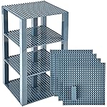 Strictly Briks Stackable Baseplates - Compatible with Lego, 6 x 6 in Baseplates for Buidling Blocks, Display Tower, Expand Vertical Builds, 4 Baseplates & 30 Stakcers, Kids, Charcoal Grey