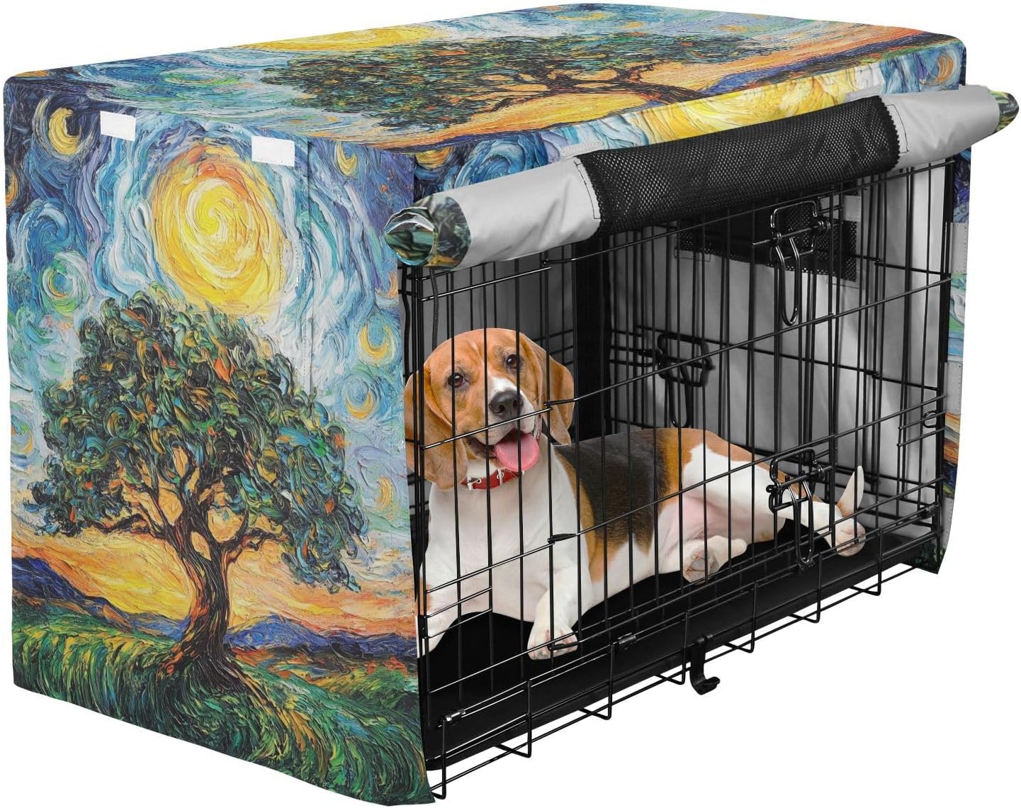Starry Night Beautiful Tree Blue Dog Crate Covers Breathable, S-XL Washable Crate Cover for Dog, Large