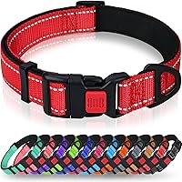 Taglory Reflective Dog Collar with Safety Locking Buckle - Adjustable Comfortable Nylon for Large Breeds, Neoprene Padded, Red L
