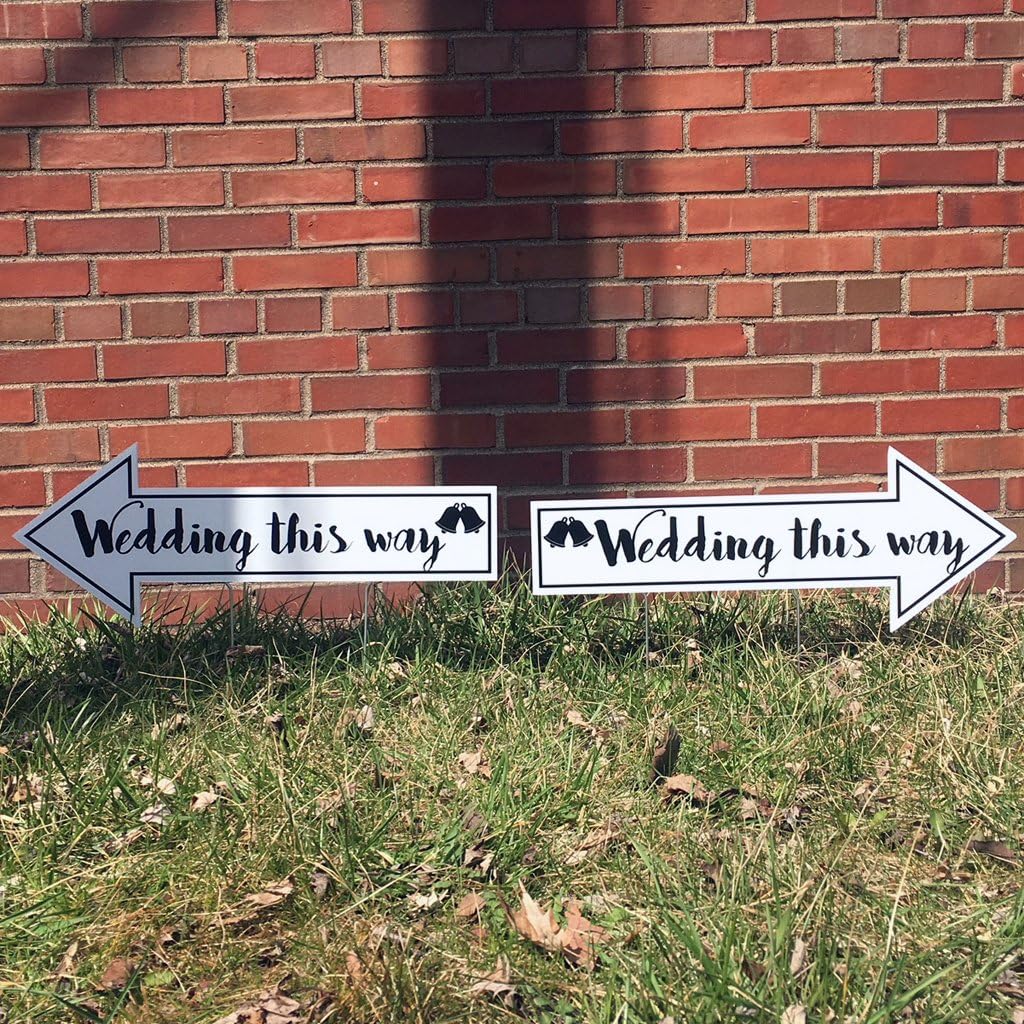 VictoryStore 2 Pack Wedding Yard Signs Wedding Directional Signs 23x9 Inches, Waterproof Corrugated Plastic, Includes Stakes