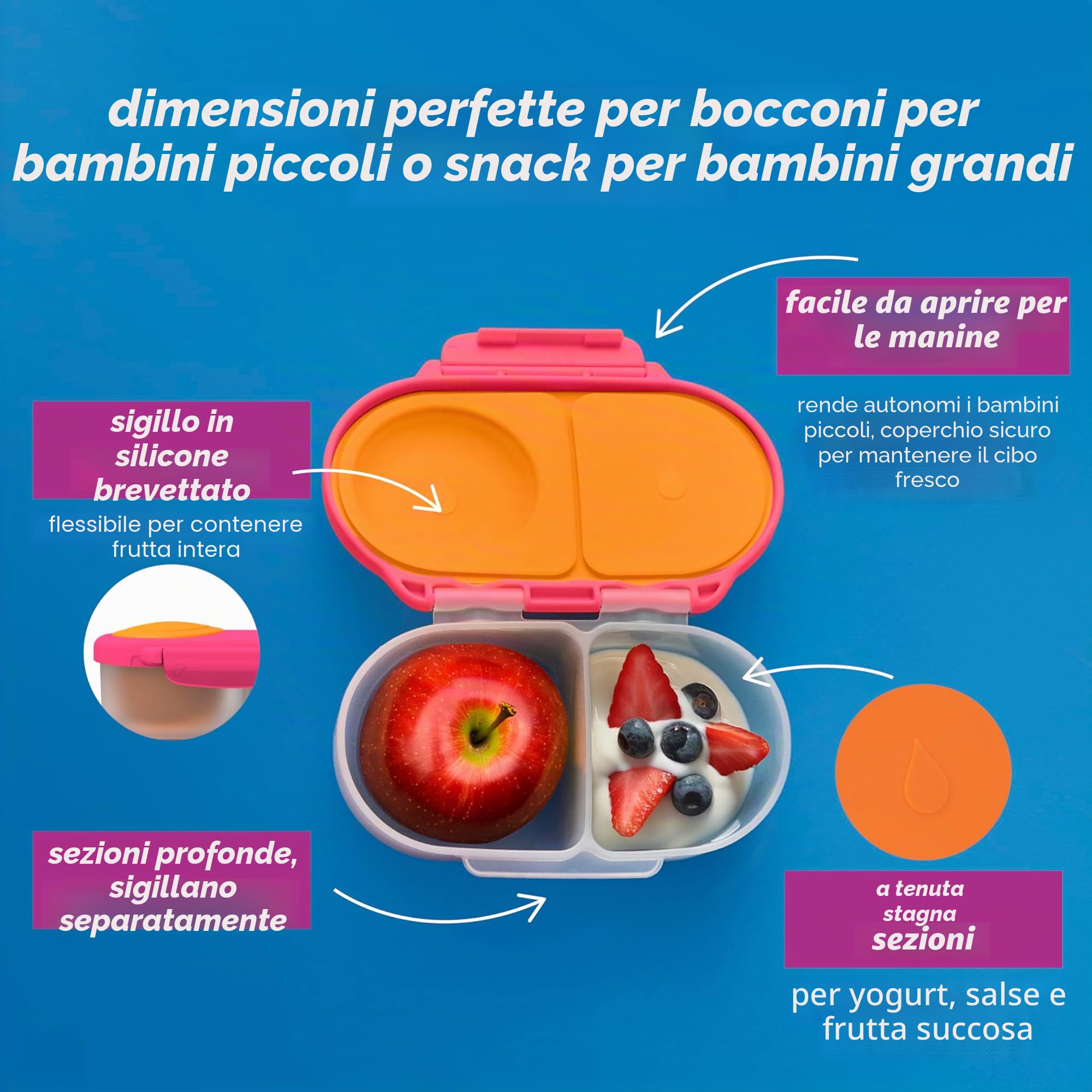 b.box Mini Bento Box 2 Scomparti a Prova di Perdite Lunch Box Bambini Scuola Senza BPA