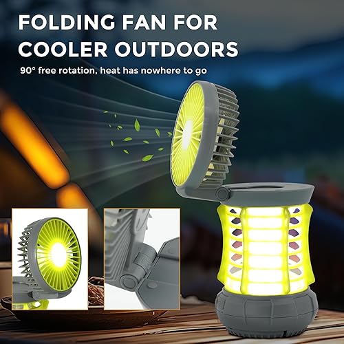 Miniatura 4 de GREEN MORE Linterna portátil para campamento con ventilador de refrigeración, requiere batería 18650 (no incluida), 6 modos de luz, luz de