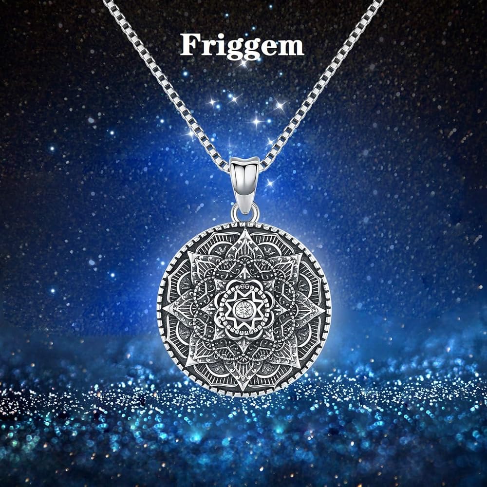 Amazon | Friggem スターリングシルバー 曼荼羅ネックレス フラワー