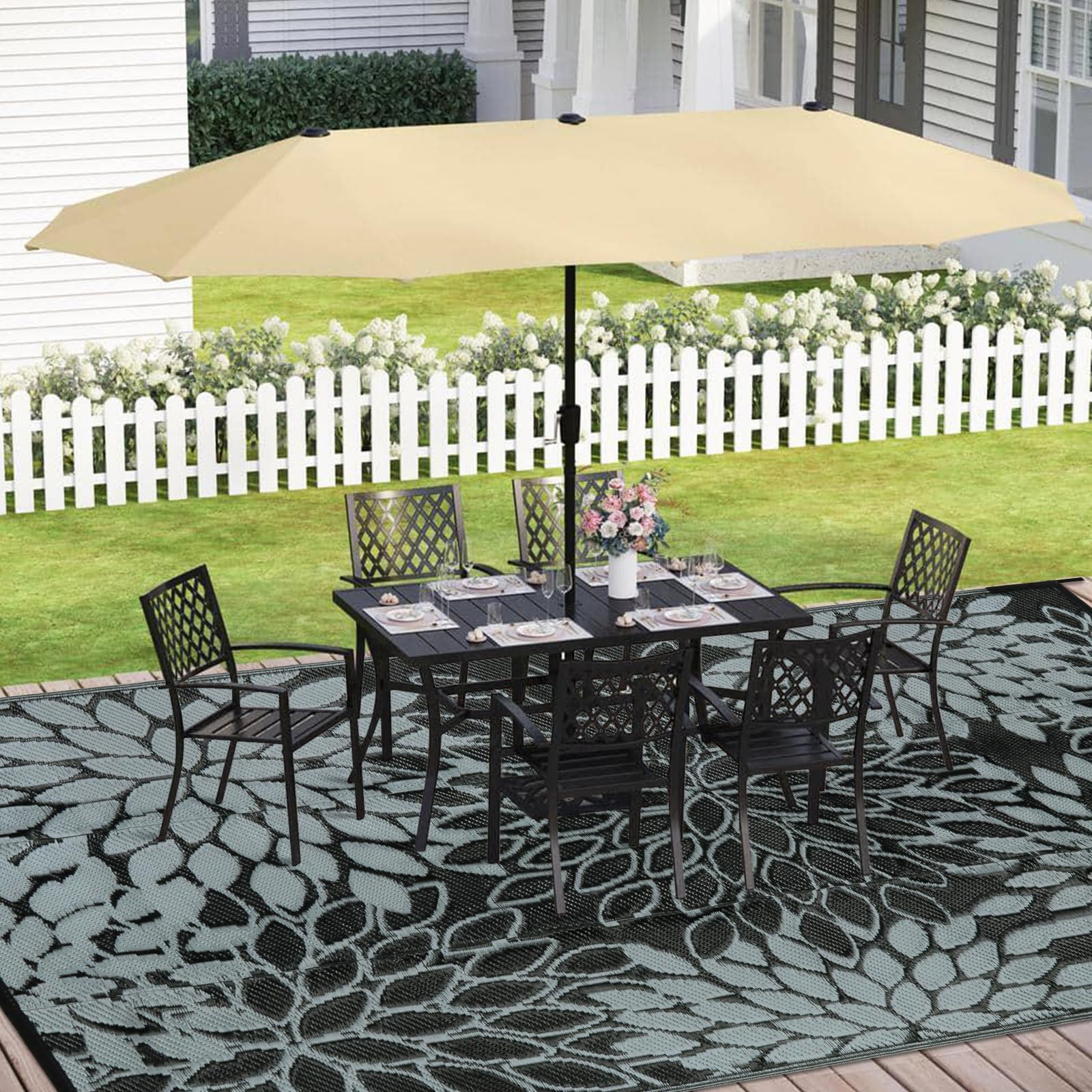 Anidaroel Patio Rugs Outdoor 9x12 Clearance Waterproof, Reversible Camping Rugs for Outside RV, Tropical Plastic Straw Outside Area Rugs for Camping, Backyard, Pool Deck, Trailer(9'x12') — image 1