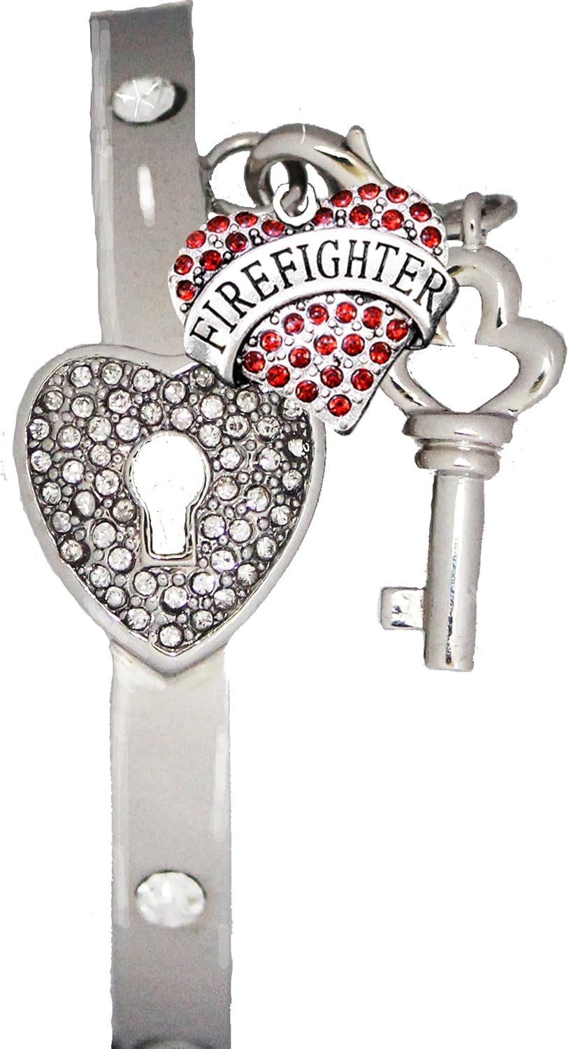 Cardinali Jewelry Firefighter, The Key to My Heart Cuff Crystal Bracelet, It Really Locks! Hypoallergenic, Safe-Nickel, Lead, Free