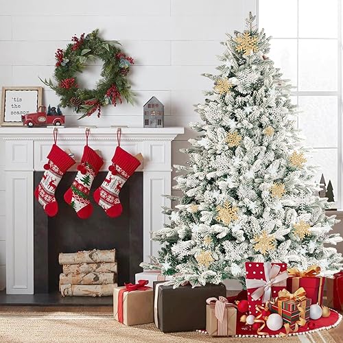 Miniatura 4 de SUNCROWN Árbol de Navidad artificial flocado de 7 pies, árbol de Navidad esmerilado de alta calidad, árbol de Navidad con bisagras, decoración