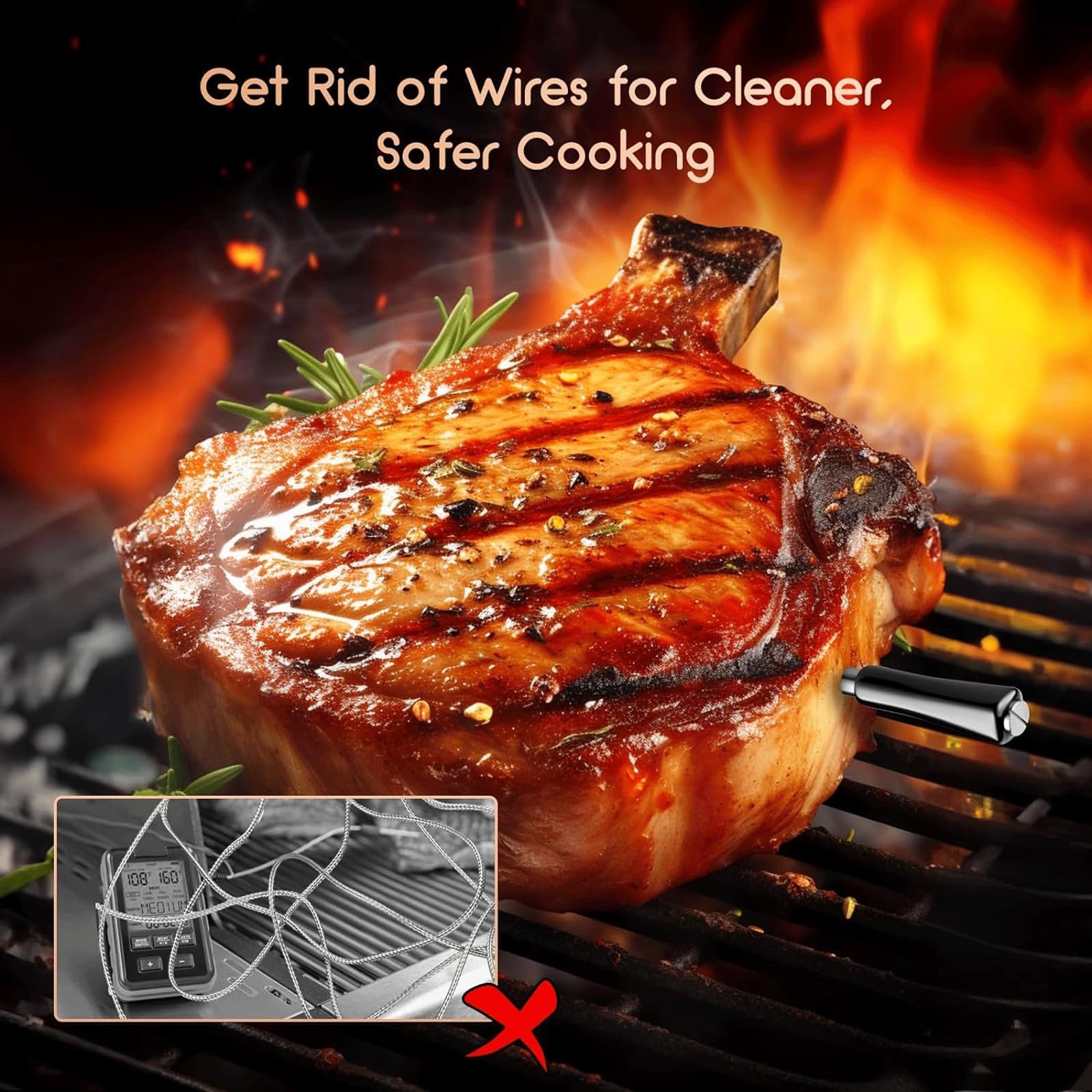 KRILLIQ Termómetro inalámbrico para Carne, termómetro Recargable de Lectura instantánea para Carne, termómetro Bluetooth para Barbacoa, Tambor para Horno ahumador