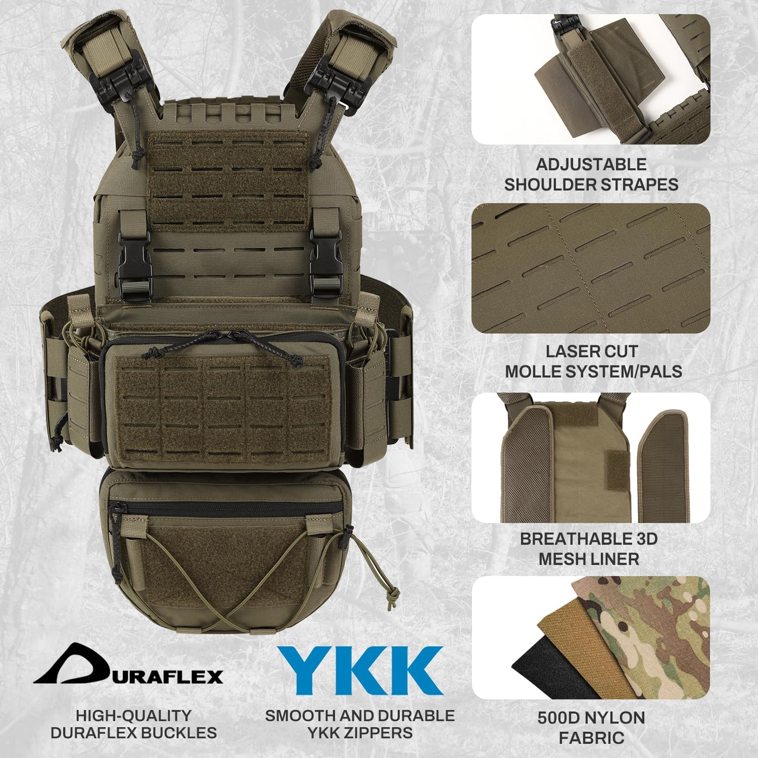 500D Quick Release Modular Plate Carrier Men Training Vest With Drop Pouch, Adjustable Training Vest For Outdoor