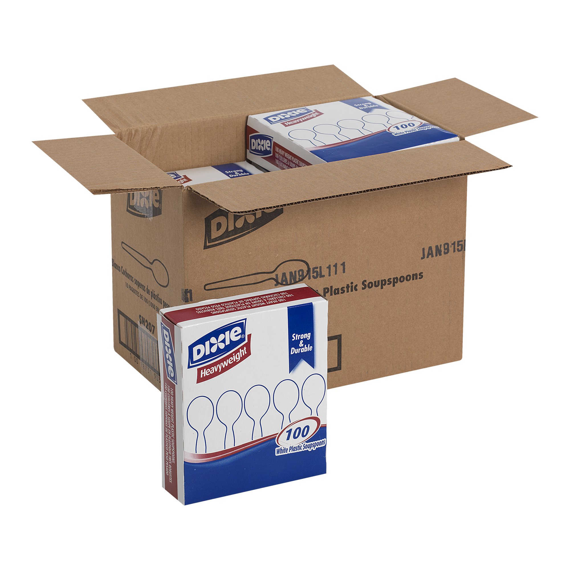 Dixie SH207CT Plastic Cutlery, Heavyweight Soup Spoons, White, Box of 100 (Case of 1000)