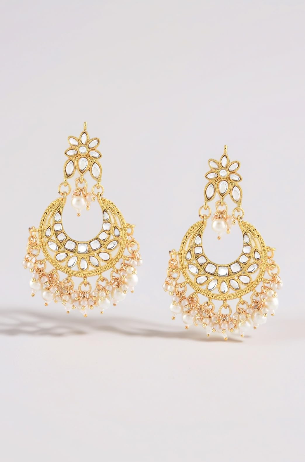 Gold Tone Kundan & Pearls Dangle Earring For Women-ZPFK8653