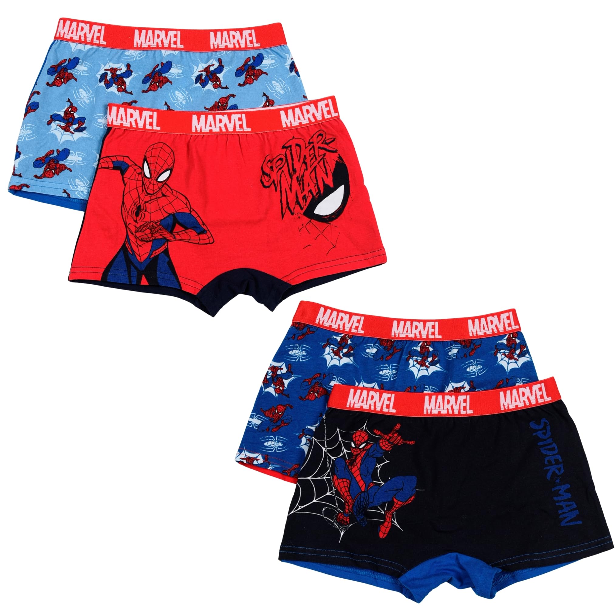 Spiderman Boxershorts 4er Pack Unterhosen, Slips, bequem, rutschen Nicht, Marvel Avengers, hoher Baumwollanteil, farbenfroh, Perfekter Sitz