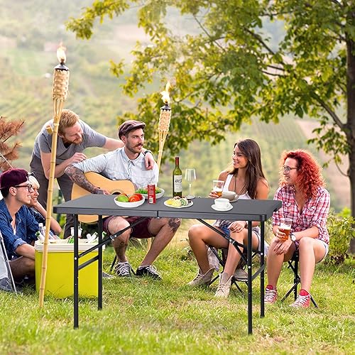 Miniatura 61 de SUPER DEAL Mesa plegable cuadrada de 3 pies, para interiores y exteriores, de plástico resistente, plegable, por la mitad, mesa de fiesta de picnic