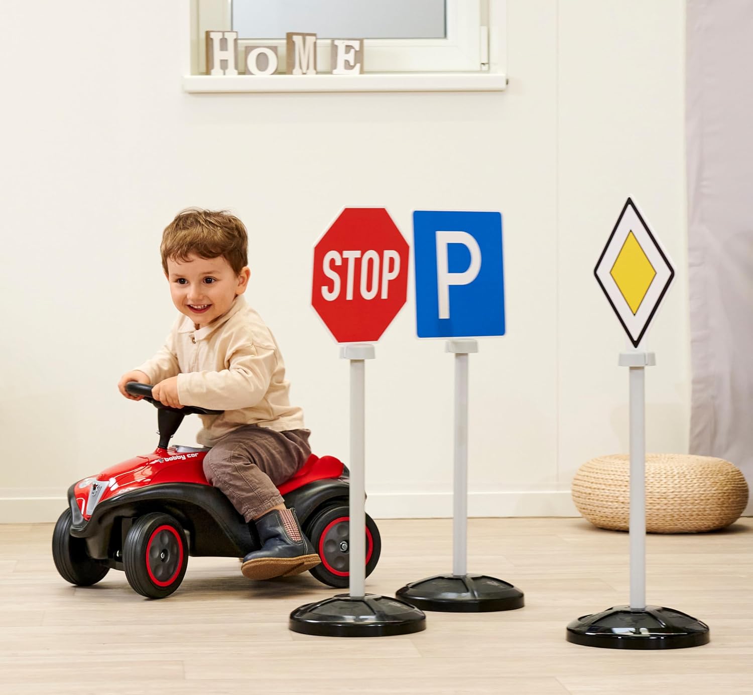 Big Traffic Signs for Children (69 cm Each) - Set of 3 Road Signs with 5 Traffic Signs for Playing & Learning for Children from 1 Year, Toy for Indoor & Outdoor Use