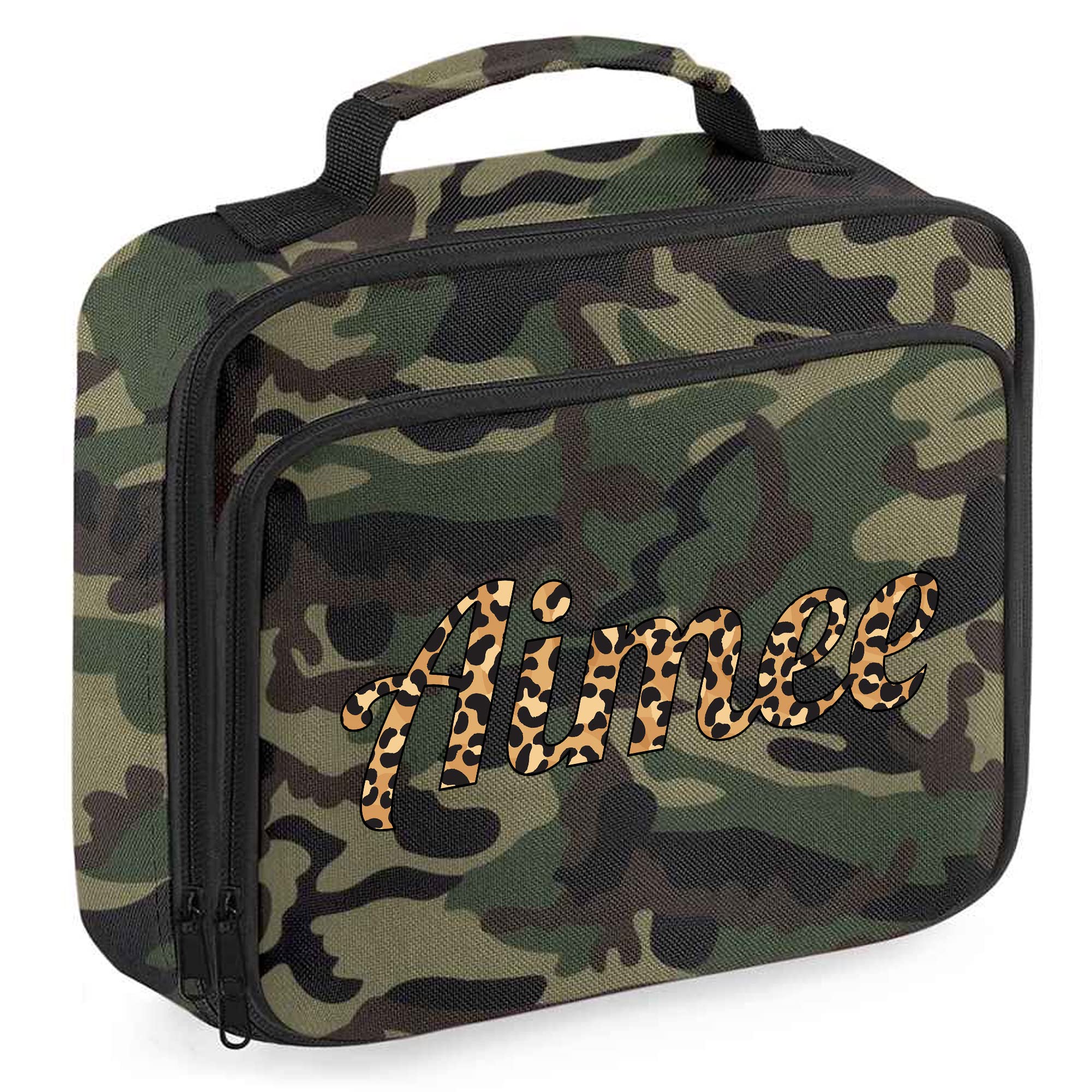 Personalised Leopard Print Lunch Cooler Bag, Custom Nursery Gifts for Daughter, Back to School Lunchbox for Her, Girls School Lunch Box, Camo