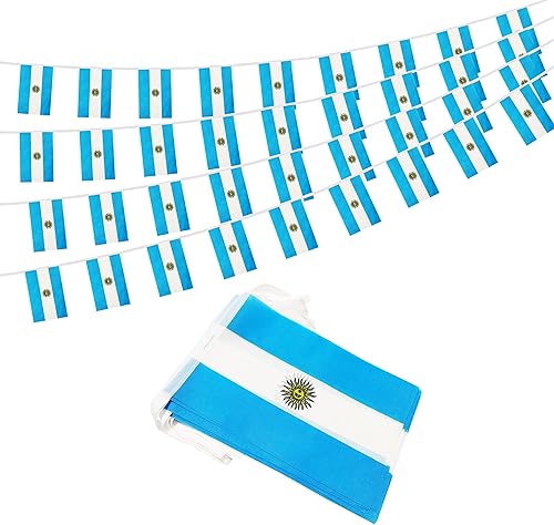 Bandera argentina de 50 pies con cadena de bandera argentina, mini bandera argentina pequeña, para decoración de fiestas, tiendas y bares,