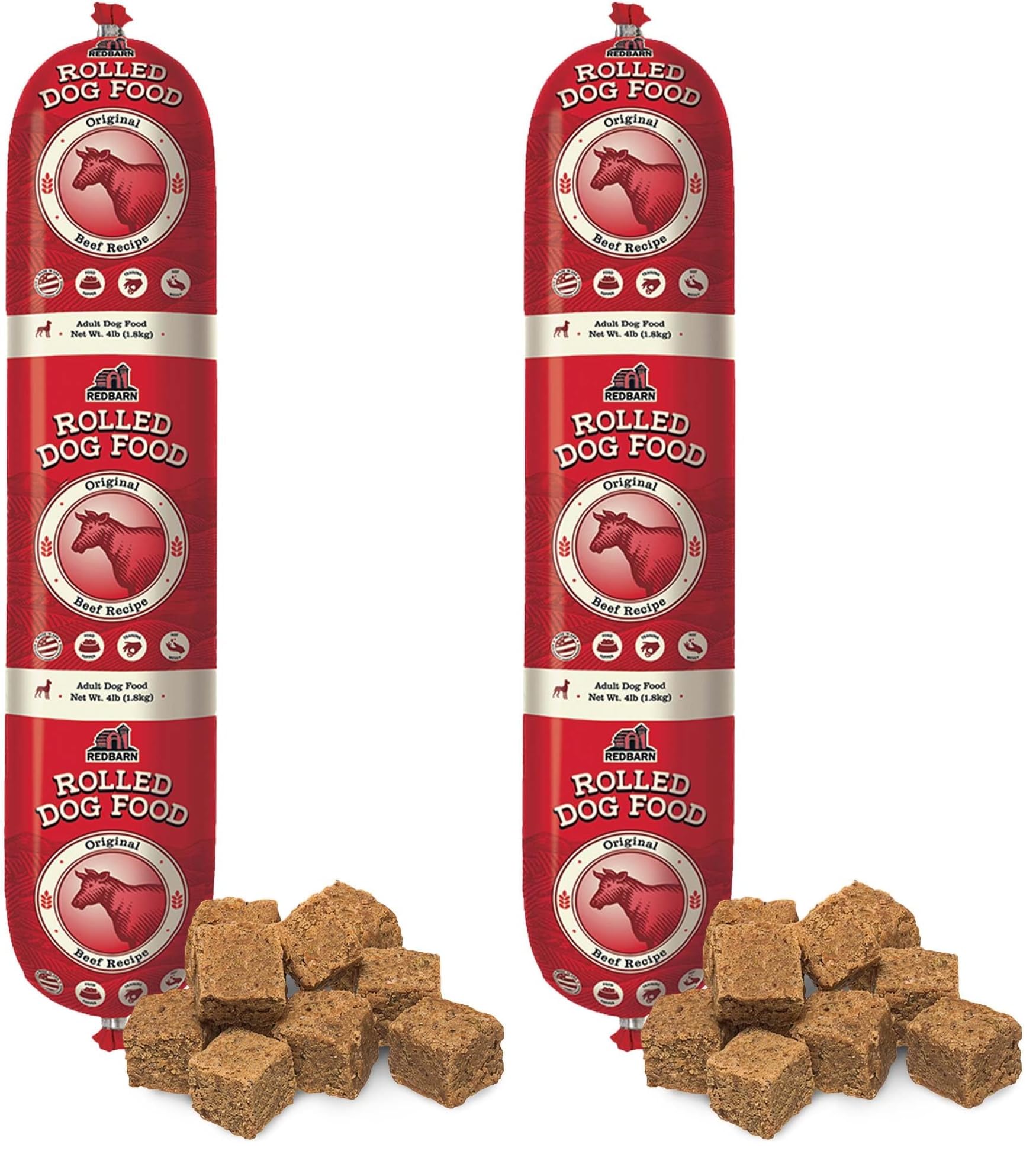 Redbarn Pet Products All-Natural Premium Rolled Dog Food, Beef Recipe - Soft Semi-Moist Wet Formula for High Protein Diet, Training Rewards, &amp; Treat Pill Concealer - 4 lb, 1 Count (Pack of 2)