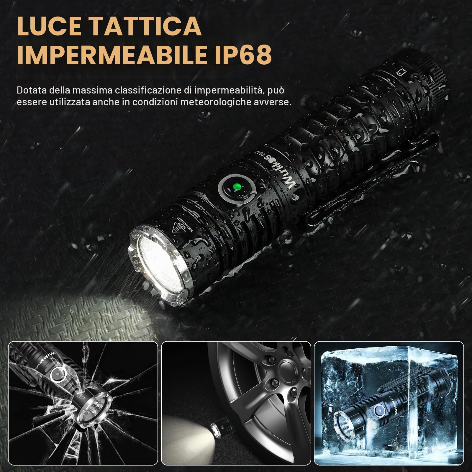 Wurkkos TS22 Torcia LED estremamente luminosa, 4800 lumen ricaricabile XHP70.3 HI, IPX68, torcia tattica impermeabile con 6 modalità per campeggio, attività all'aperto, emergenze, CRI90