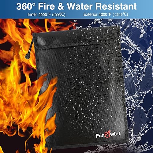Miniatura 3 de FunOwlet Bolsa de documentos impermeable ignífuga, paquete de 3 organizadores de almacenamiento con cremallera resistente al fuego y al agua y juego