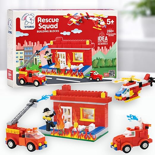 Storio Rescue Squad 260+ Pcs Fire Fighter Theme Building Blocks Set for Kids DIY Construction Toy for Boys & Girls Educational STEM Learning Puzzle Game Creative Play Set for Children 6+ Years