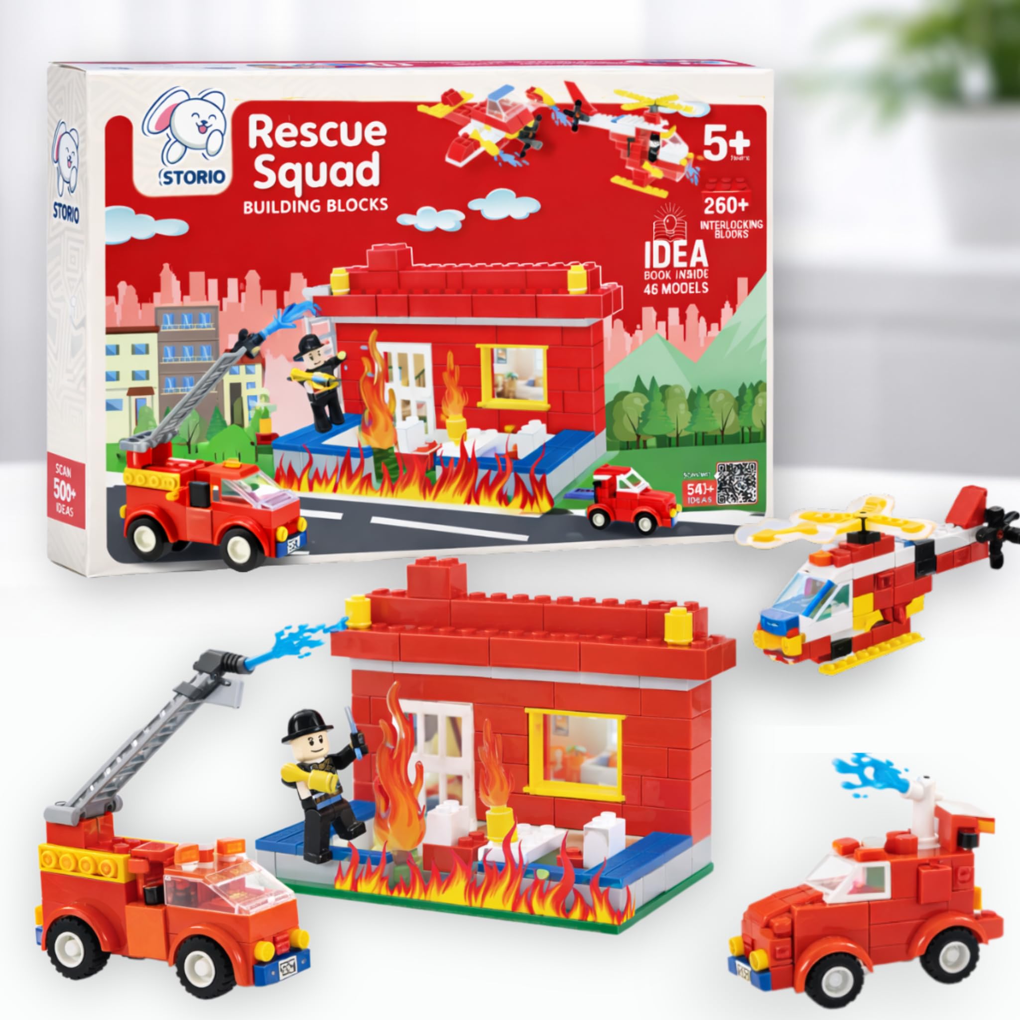 Storio Rescue Squad 260+ Pcs Fire Fighter Theme Building Blocks Set for Kids | DIY Construction Toy for Boys & Girls | Educational STEM Learning Puzzle Game | Creative Play Set for Children 6+ Years-image-33