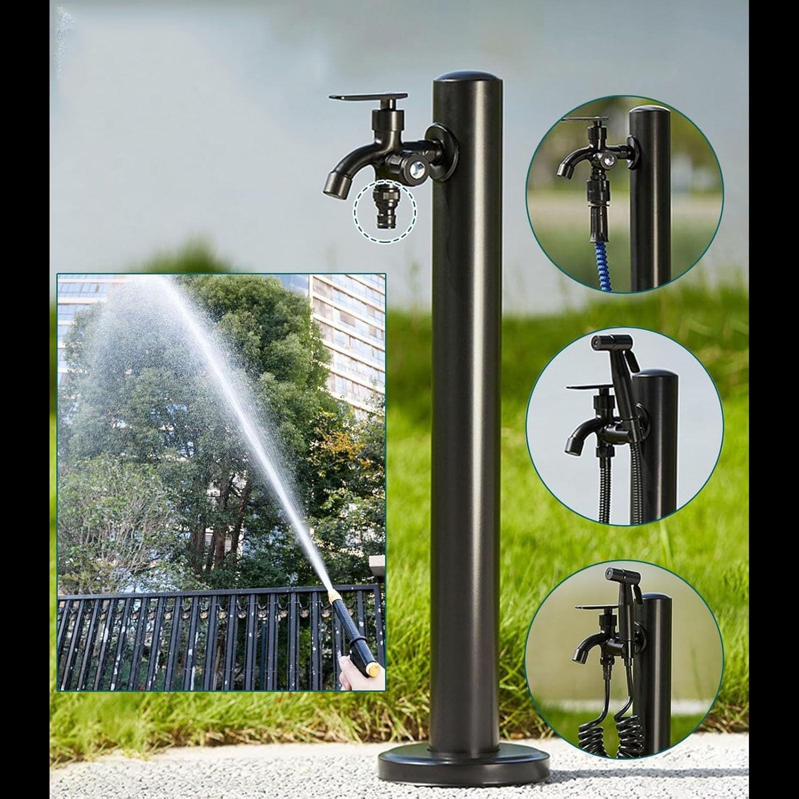 Agua Grifo Doble Exterior Fuente Jardin Exterior Con Grifo Doble