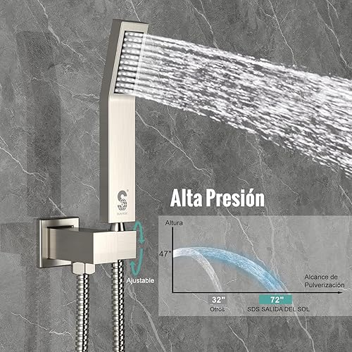 Miniatura 4 de SR SUN RISE Sistema de ducha cuadrado de metal de 8 pulgadas con boquilla de bañera, juego de grifo de ducha de bañera, cabezal de ducha de lluvia