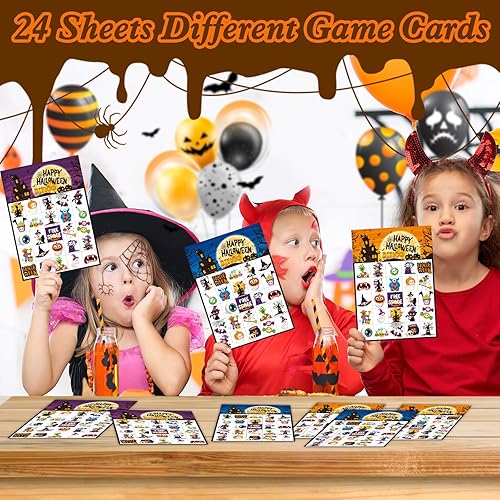 Miniatura 4 de Konsait 39 hojas de juego de bingo de Halloween para niños, juegos de aula de Halloween, suministros de bingo para adultos, juegos de tarjetas de