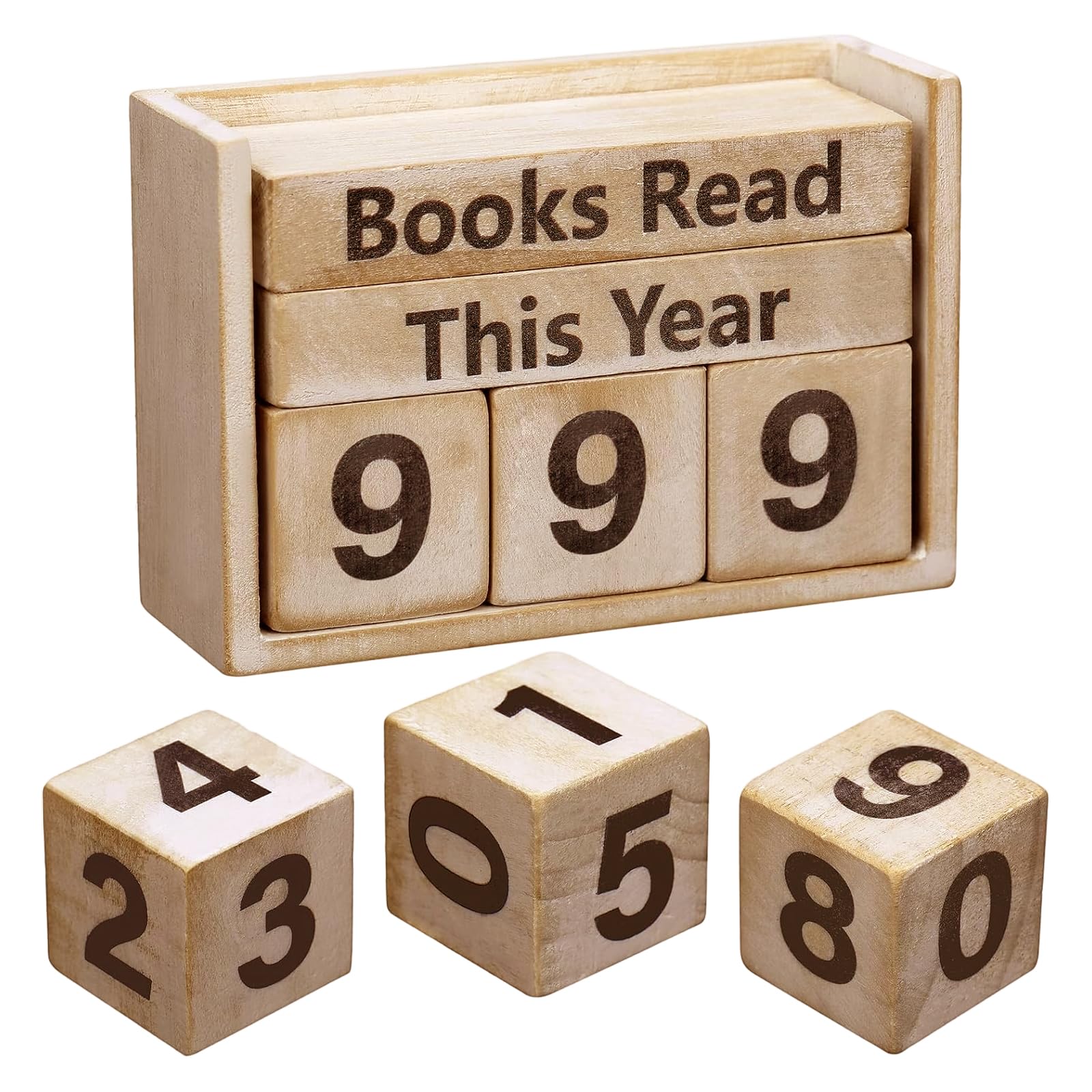 Compteur de Livres Lus, Boîtier en Bois Rétro jusqu‘à 999 Livres, Compteur de Lecture Décoratif avec Boîte de Rangement, Idée Cadeau pour Amoureux des Livres, Bibliophiles et Clubs de Lecture