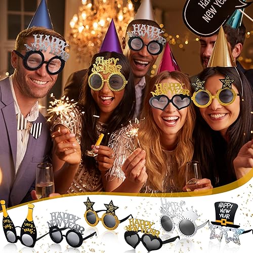 Miniatura 2 de Sratte 40 lentes de feliz año nuevo, gafas de fiesta de Año Nuevo, lentes de feliz año nuevo, suministros de accesorios para fotos para adultos,