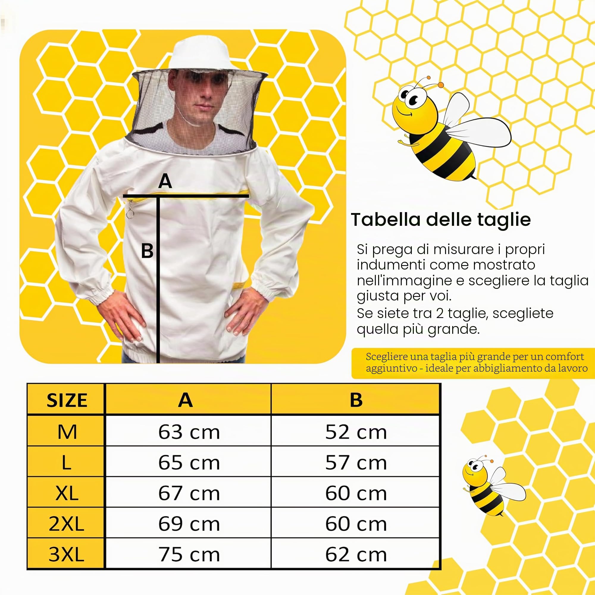 Abbigliamento apicoltura di qualità Bee Art. Costume da apicoltore con polsino elastico e cappello tondo. Giacca per apicoltore. Tuta da apicoltore professionale che respinge le api e gli insetti XL