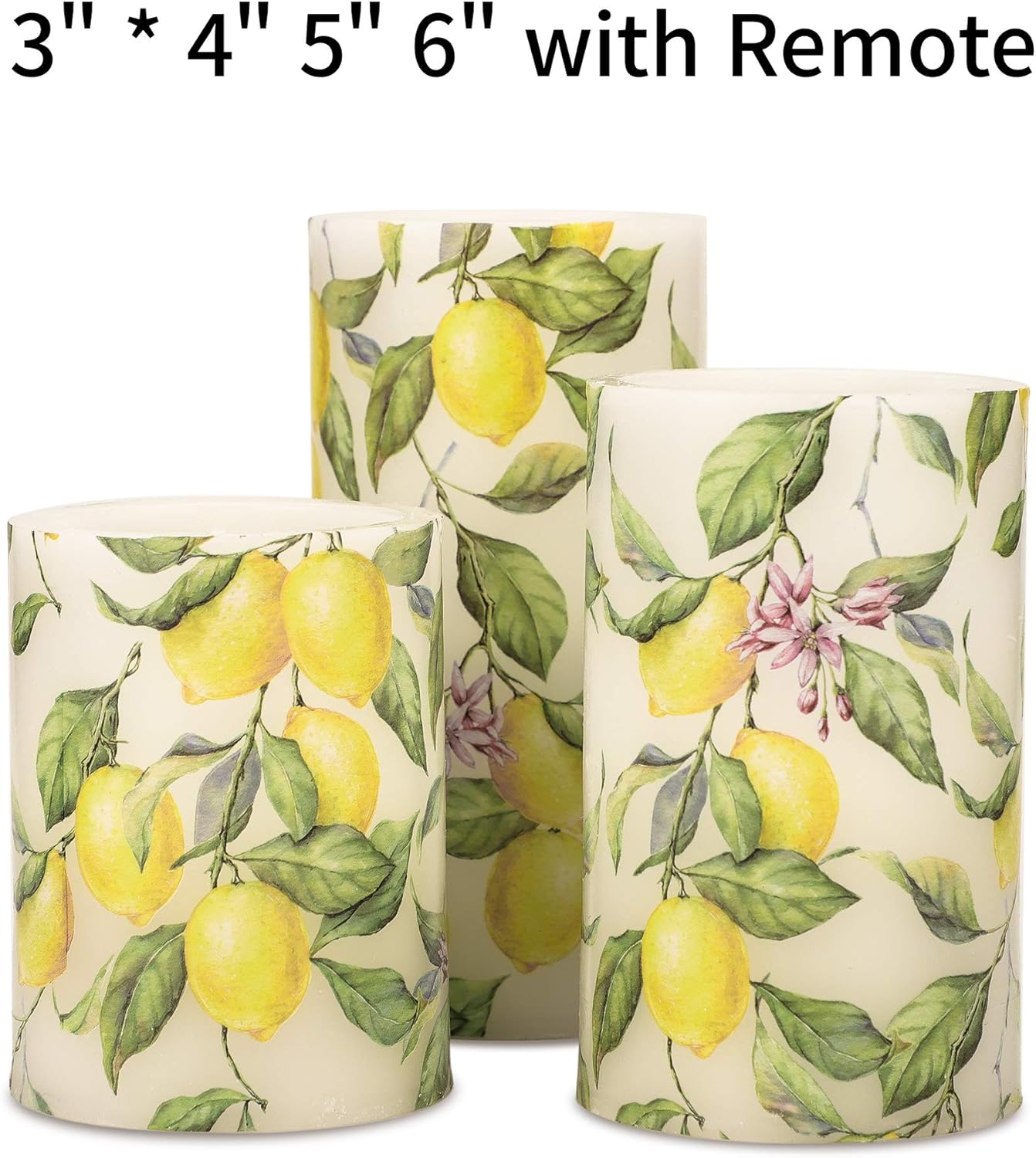 Crystal Club Lemon Flameless Candles with Remote and Timer, Battery-Operated Spring Theme LED Pillar Candles, Realistic Candle for Home Birthday Party Decors, Set of 3