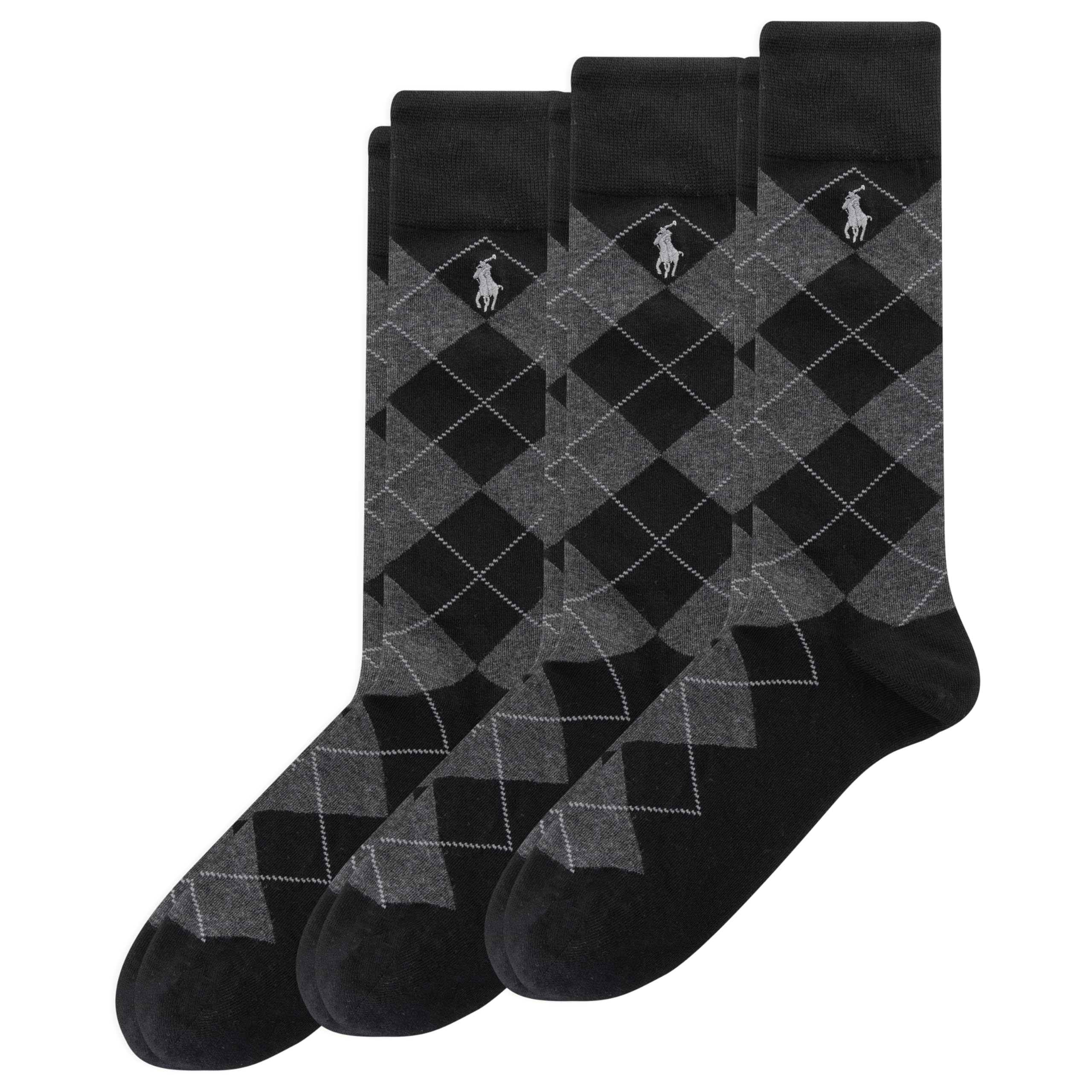 Polo Ralph Lauren Men's Argyle Pattern Dress Crew Socks-3 Pair Pack-Soft Lightweight Cotton Comfort