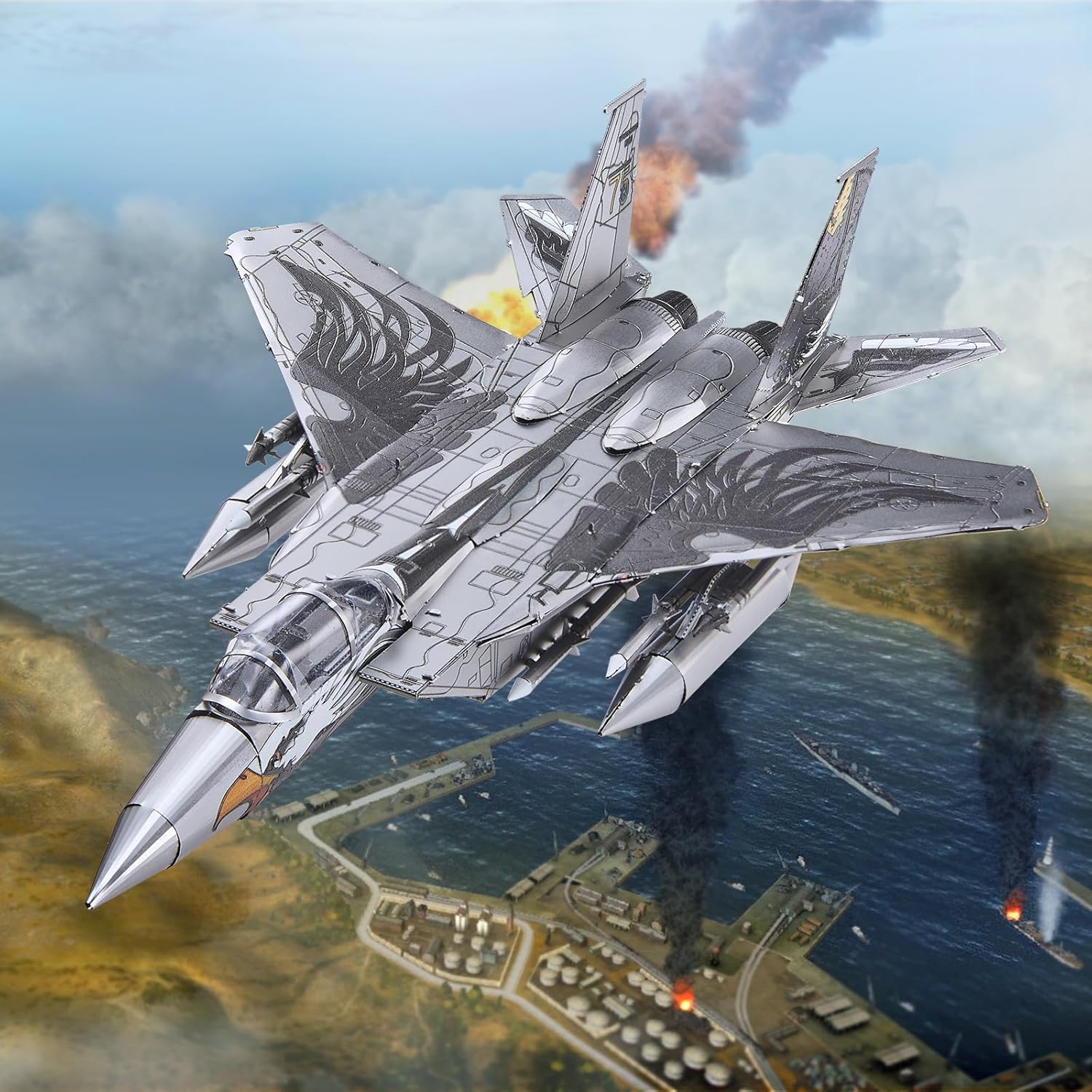 Piececool 3D Puzzles for Adults, American F-15 Fighter Metal Airplane Kit to Build, DIY Assembly Plane Model, Best Gifts for Military Enthusiasts, Desk Decor