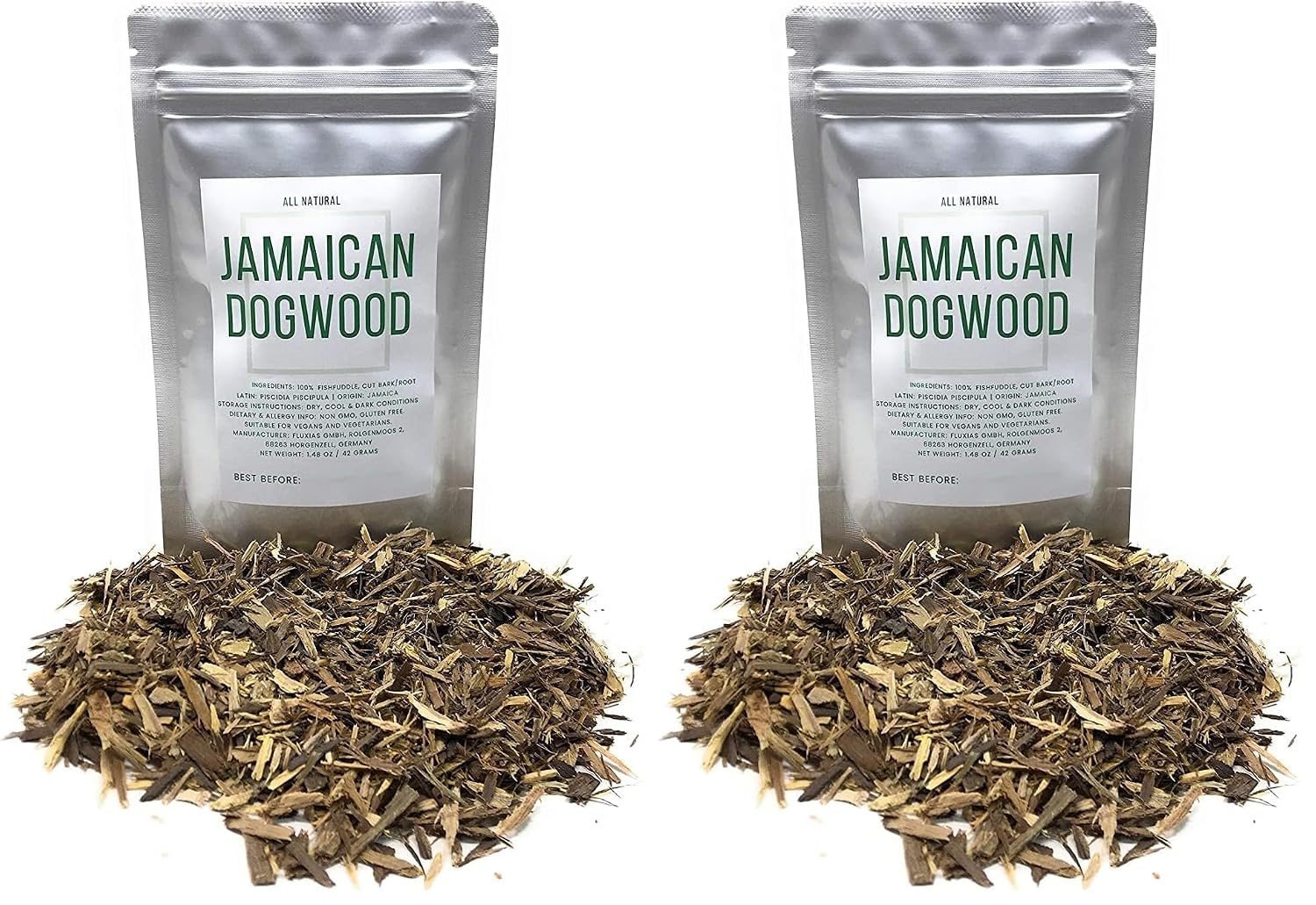 Jamaican Dogwood - Dried, Cut & Natural Fishfuddle (Bark/Root) - Piscidia Piscipula from Jamaica - Net Weight: 1.48 Oz / 42 Grams (Pack of 2)