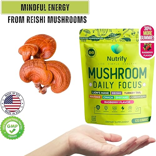 Miniatura 3 de Nutrify 120 gomitas de hongos para apoyo inmunológico y rendimiento cerebral y refuerzo de memoria con Reishi, Cordyceps, cola de pavo, maitake,