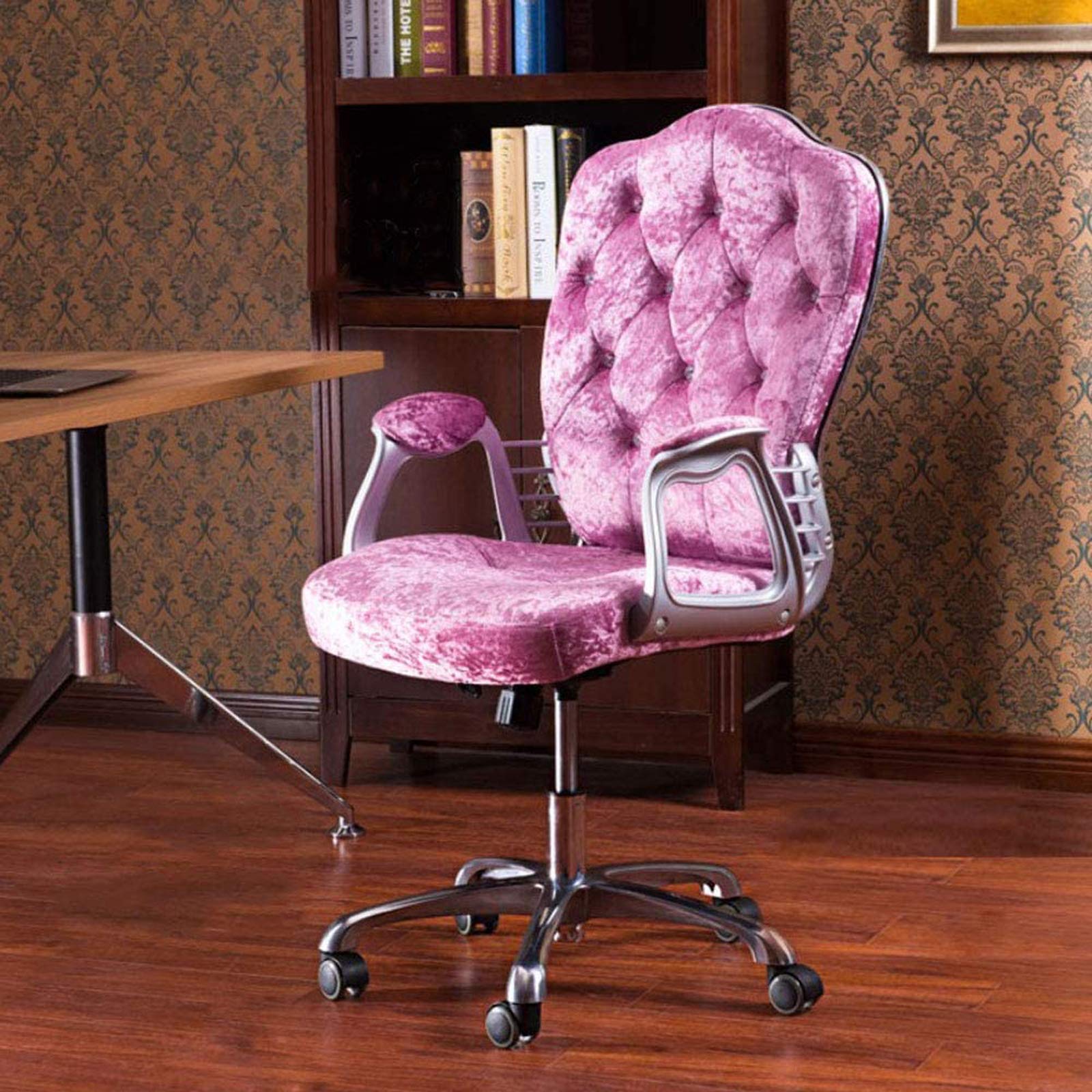 ANram Home Office Chair Universal Rotating Boss Chair Velvet Computer Chair with Arms, Adjustable Height and 360° Rotation, with Rocker Function, Color Optional,Rose Red,100cm(39.37in)