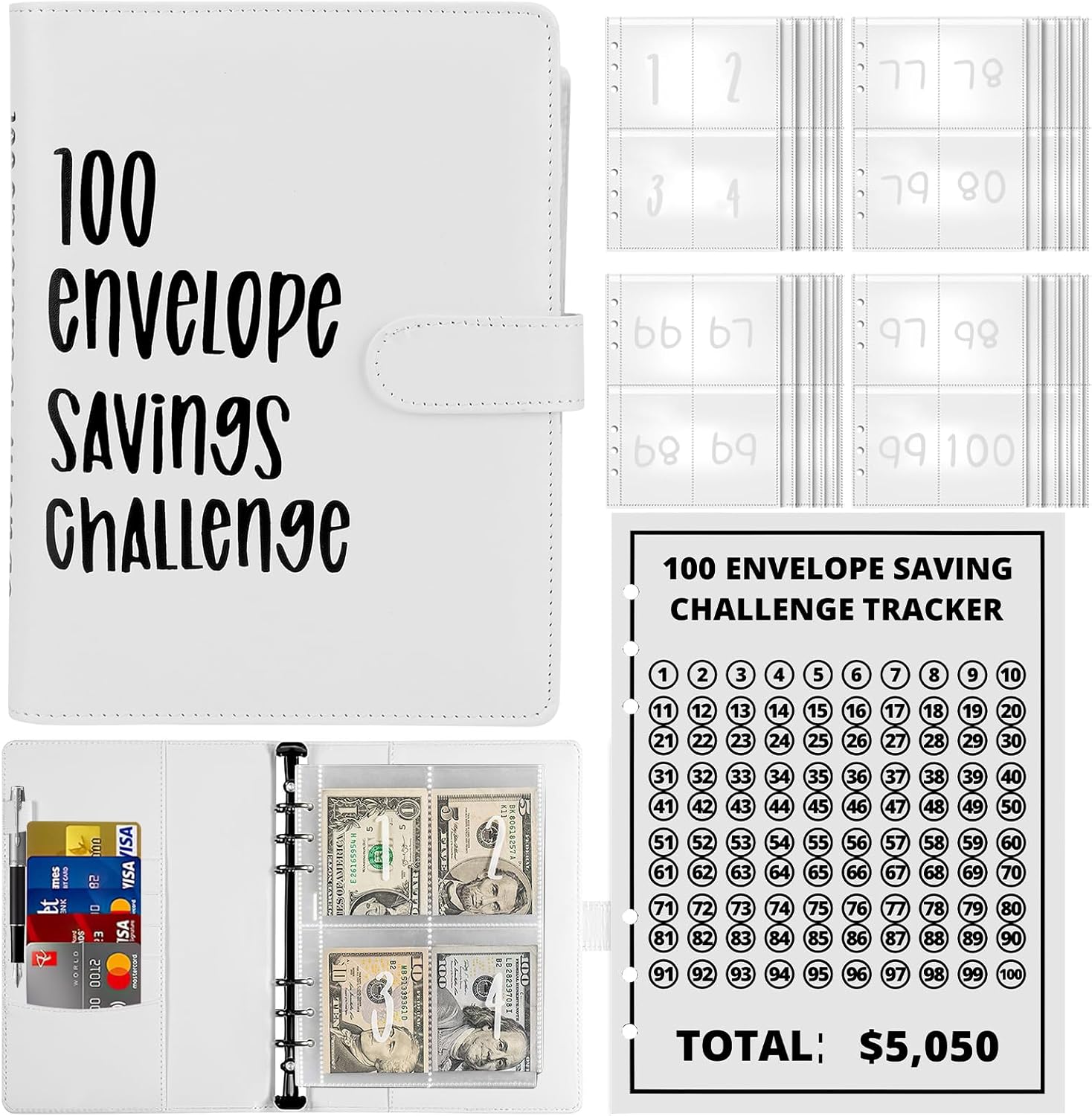 ALLOMN 100 Envelopes, A5 Money Saving Money Folder Organiser Money