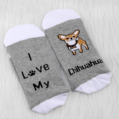 Miniatura 5 de MBMSO Regalos divertidos de Chihuahua, 2 pares de calcetines con texto en inglés "I Love My Chihuahua", regalo para amantes de Chihuahua