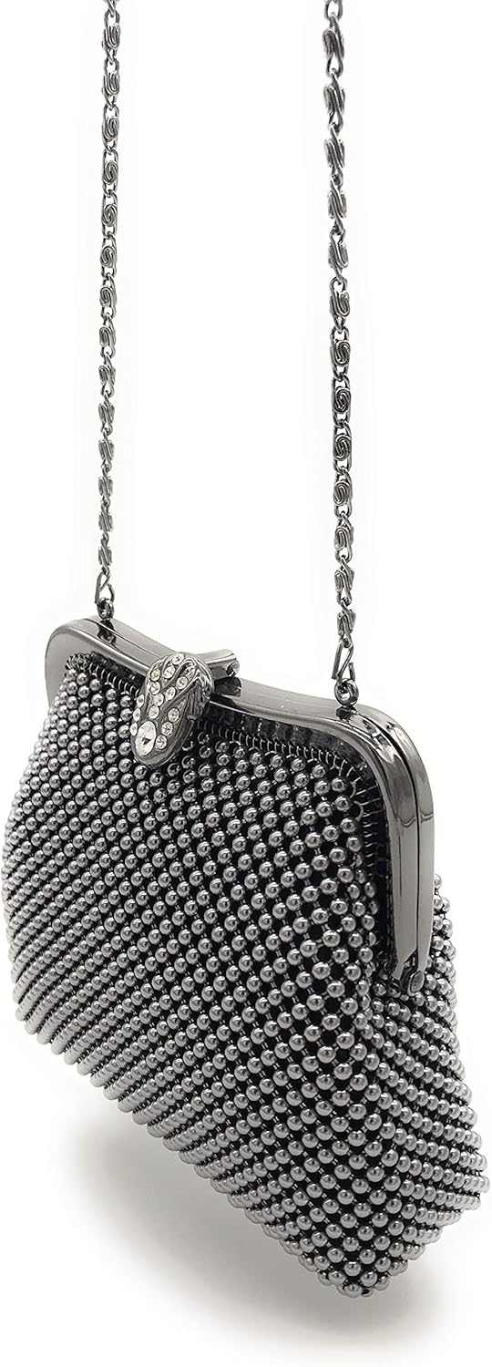 XX-Small Women clutch Metal Beaded mesh evening purse bag for Cocktail Party Prom Wedding Banquet