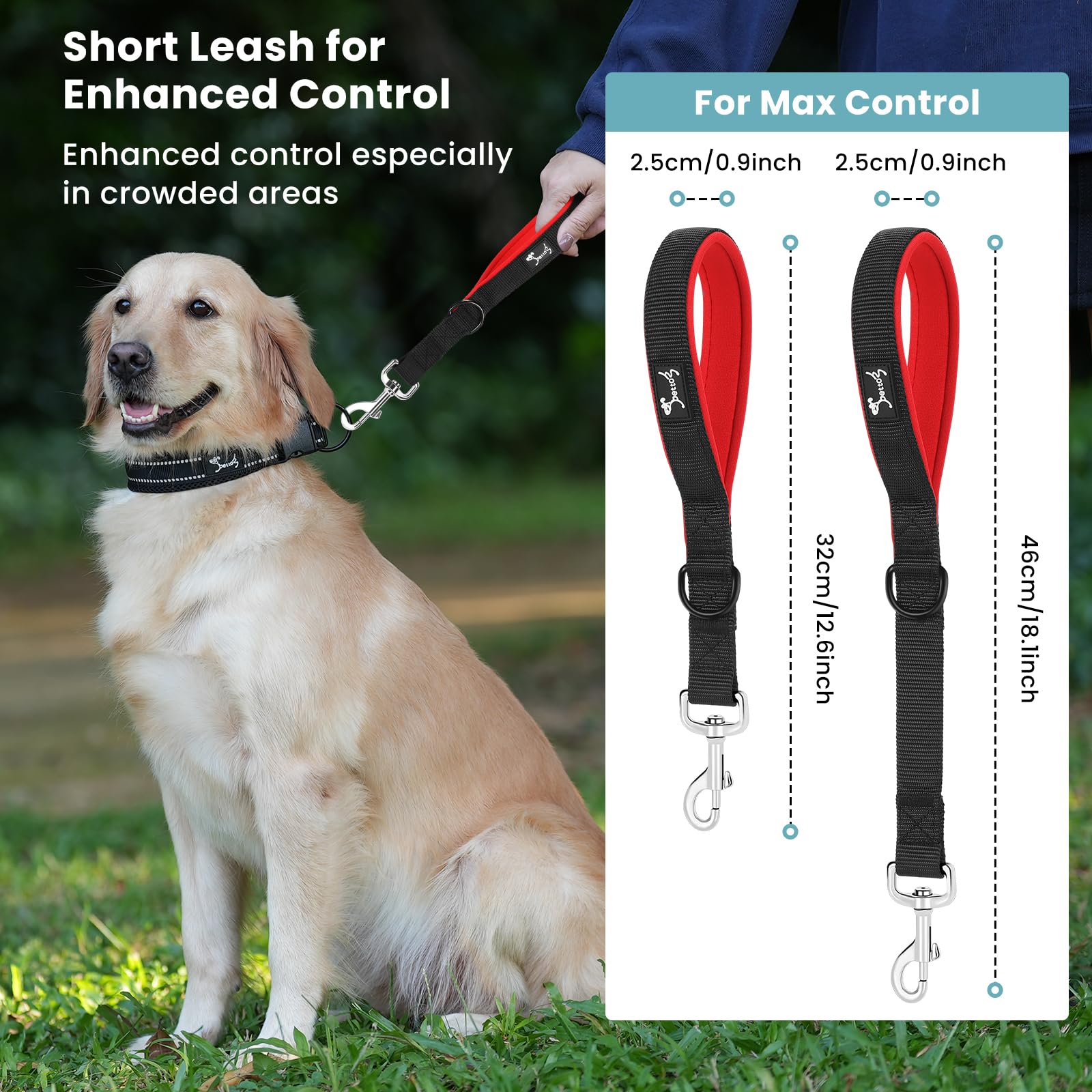 Forte Guinzaglio Corto Per Cani | Guida Riflettente Per Controllo Addestramento, Con D-Ring Per Accessori, Taglia Media/Grande