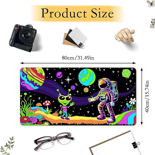 Miniatura 2 de Alfombrilla de escritorio Trippy de astronauta y alienígena, alfombrilla grande para mouse para juegos, base de goma antideslizante con bordes
