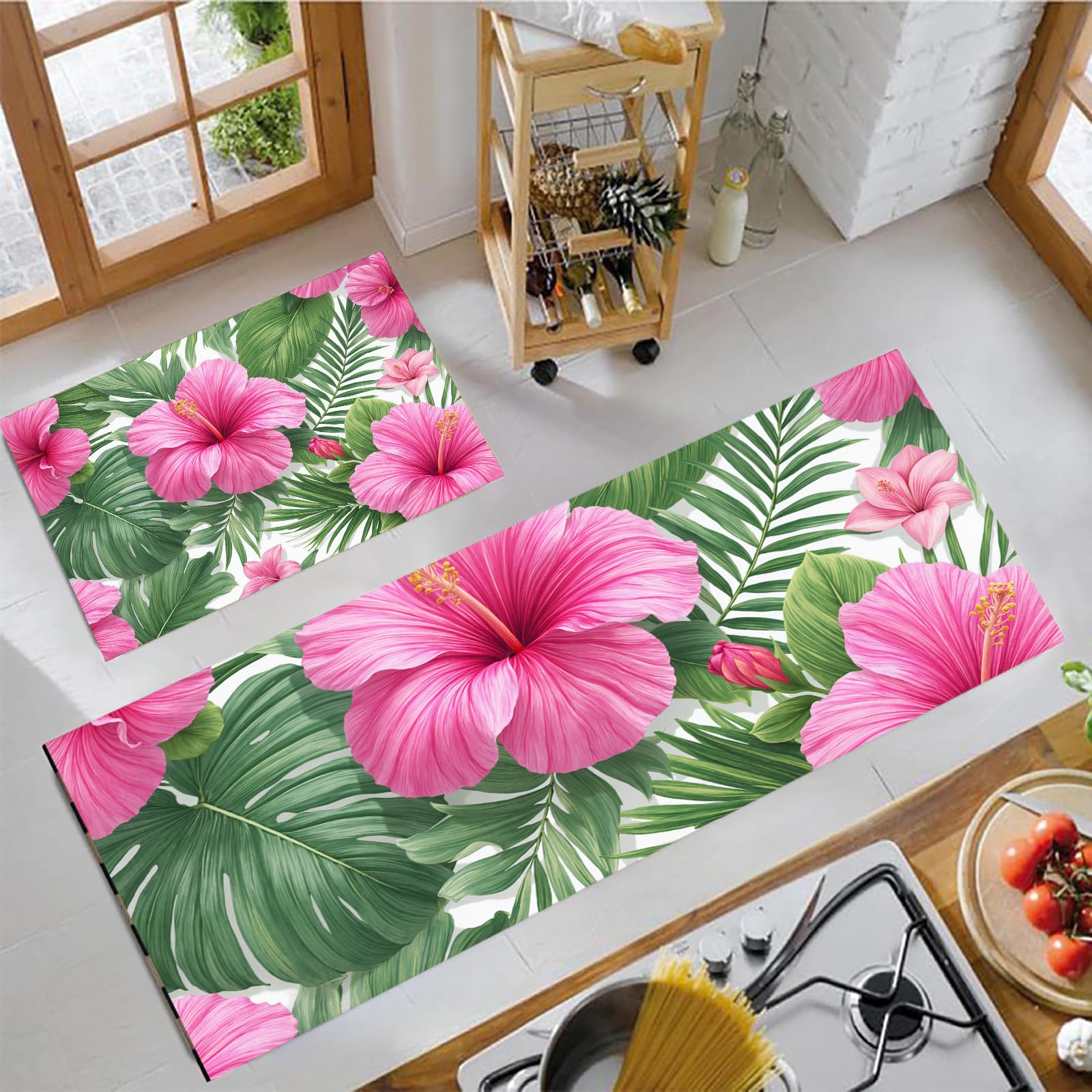 Tapis de cuisine grand format lavable set de 2 tapis imprimé végétal pour entrée