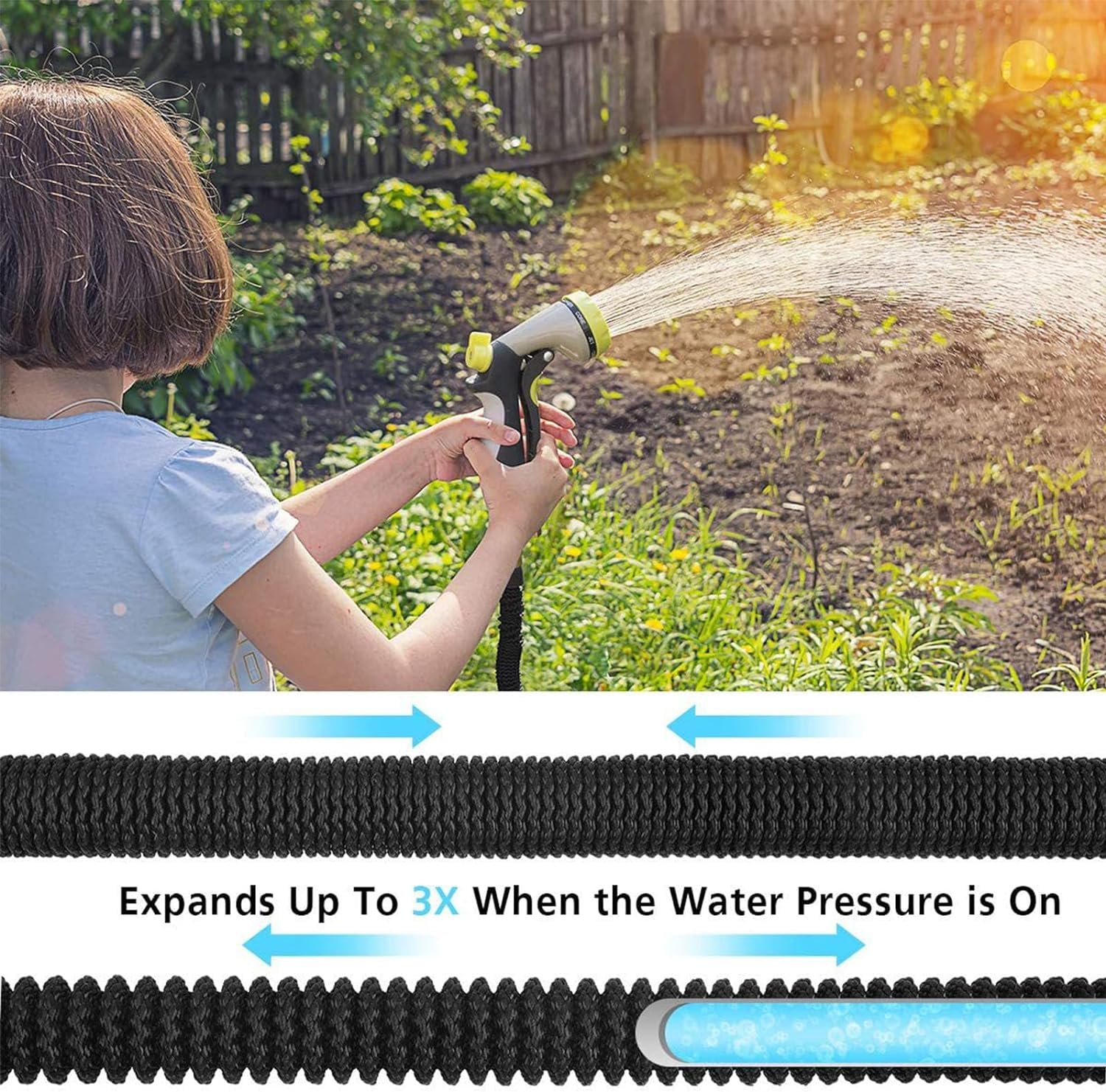 CHRISK Tubo da Giardino Tubo dell'Acqua con ugello a 8 funzioni, Tubo dell'Acqua Leggero a Tenuta stagna, Tubo Leggero Magic Hoses per Giardinaggio all'aperto,7.5m