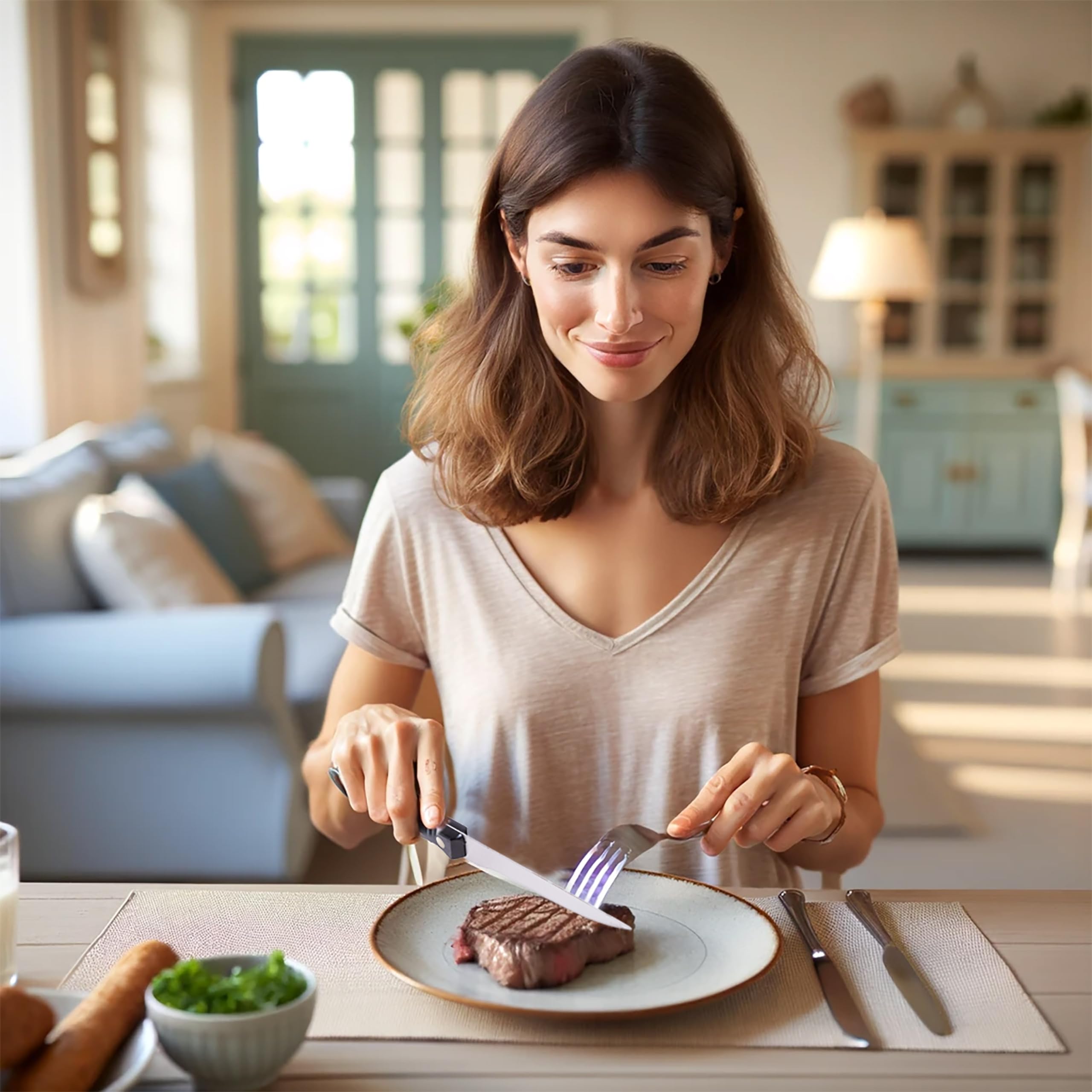 IPEA Cuchillos de Mesa para Carne - Juego de 6 - Cuchillo Carne Afilado con Hoja Lisa de Acero Inoxidable para Cortar Carne y Alimentos para Almuerzo y Cena - Cuchillos para Hogar y Cocina