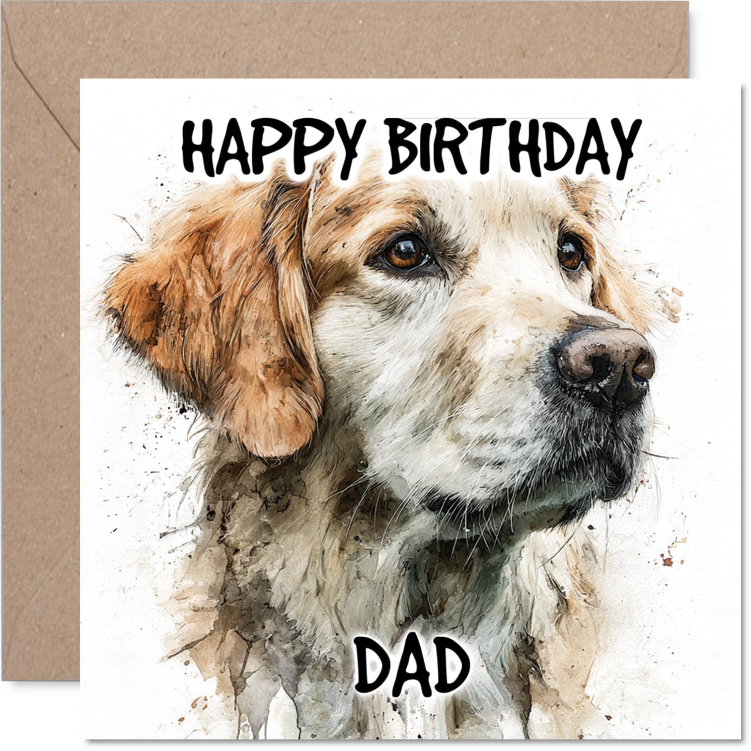 Dad Birthday Card - Golden Retriever - Happy Birthday Card for Dad from Son Daughter, 145mm Dog Breeds Bday Greeting Cards