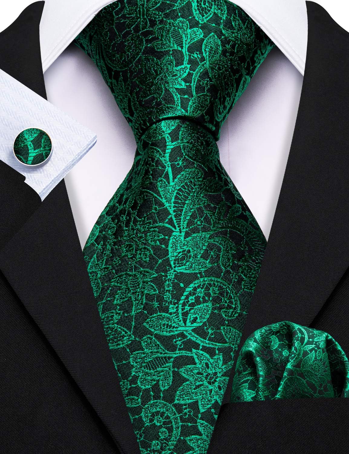 Barry.Wang Men Ties Paisley Woven Silk Necktie Set with Pocket Suqare Cufflinks Formal - Image 7